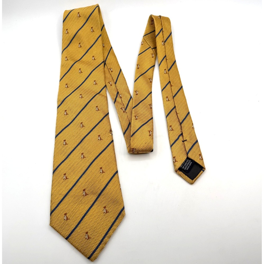 Daniel Cremieux Silk Tie Yellow Navy Golden Retriever Dog Scarf Italy Handmade